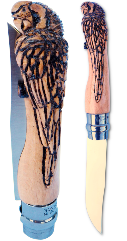 Opinel sculpté oiseau ARA